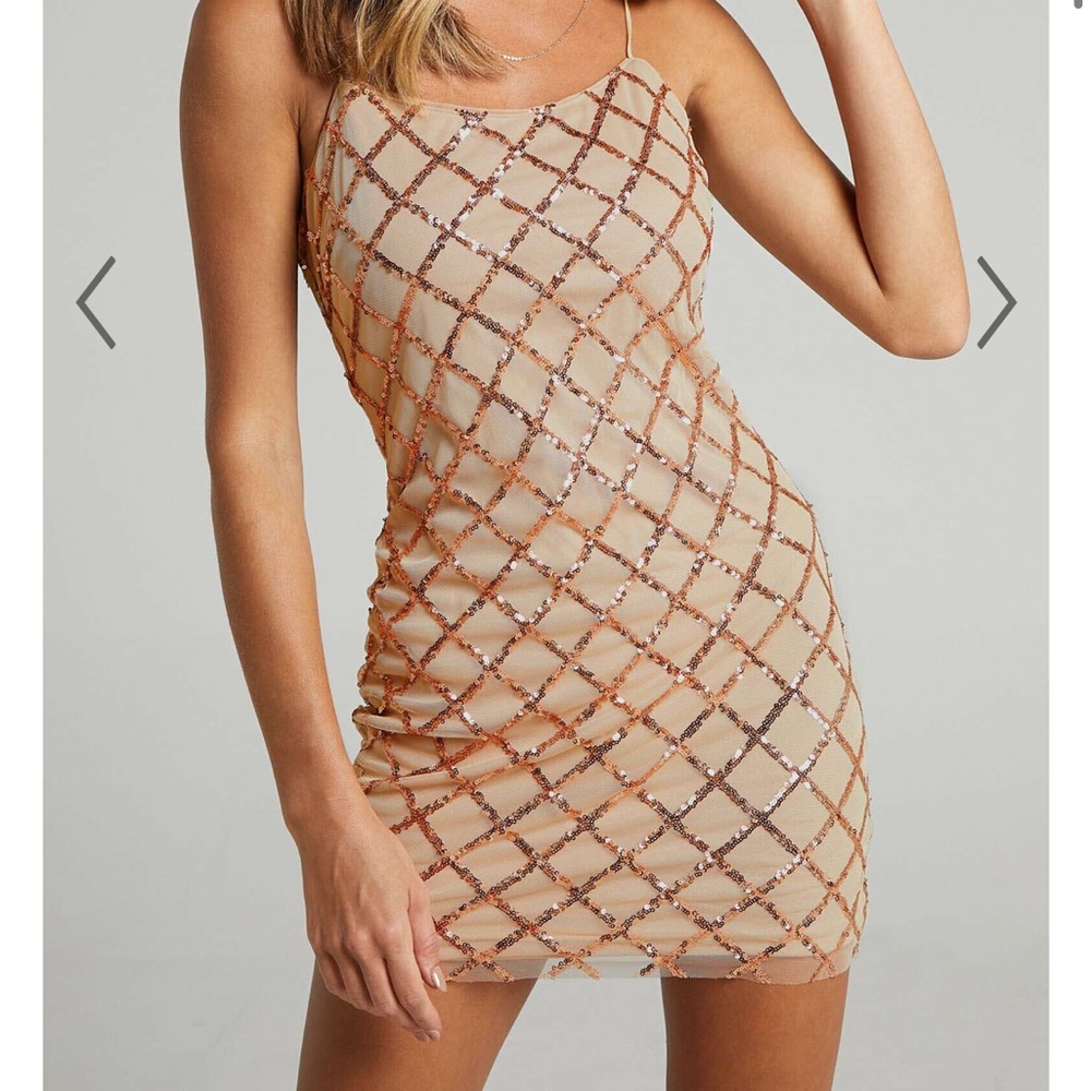 Showpo Rhythm of love rose gold sequin dress size US 4